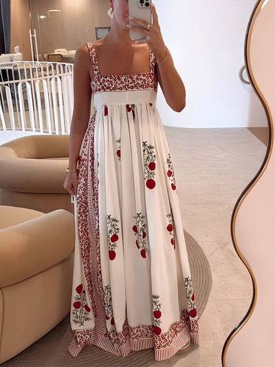 Square Neck Paneled Floral Print Maxi Dress