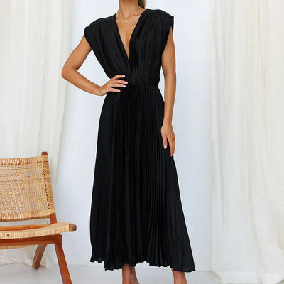 Adele - V-neck maxi dress with pleats