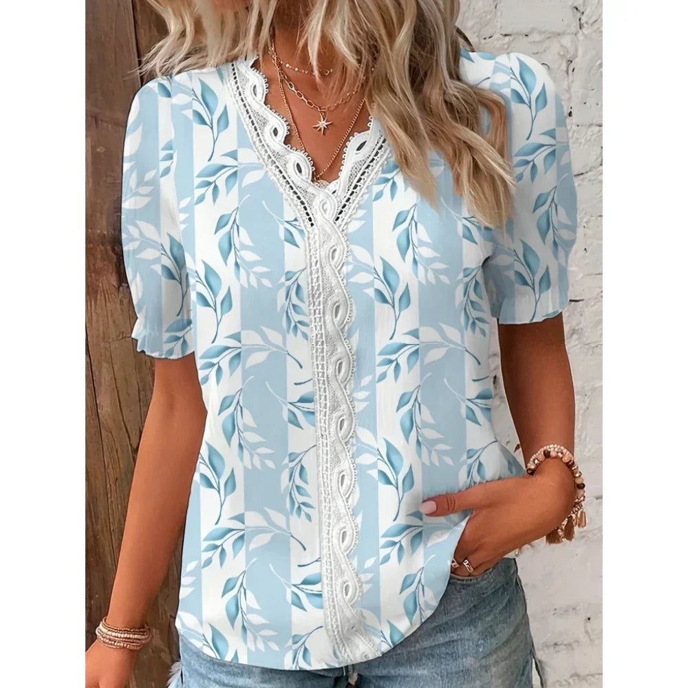 Summer Breeze V-Neck Lace Patchwork Top