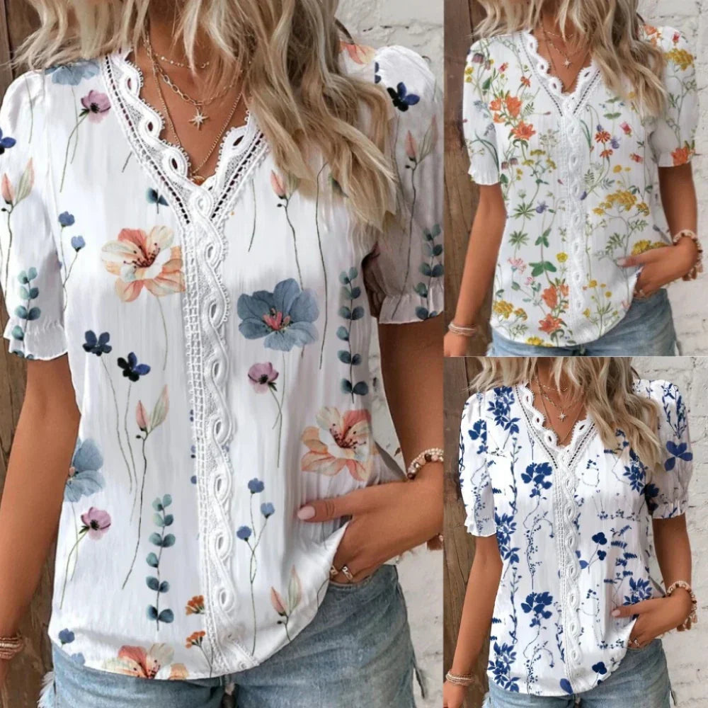 Summer Breeze V-Neck Lace Patchwork Top