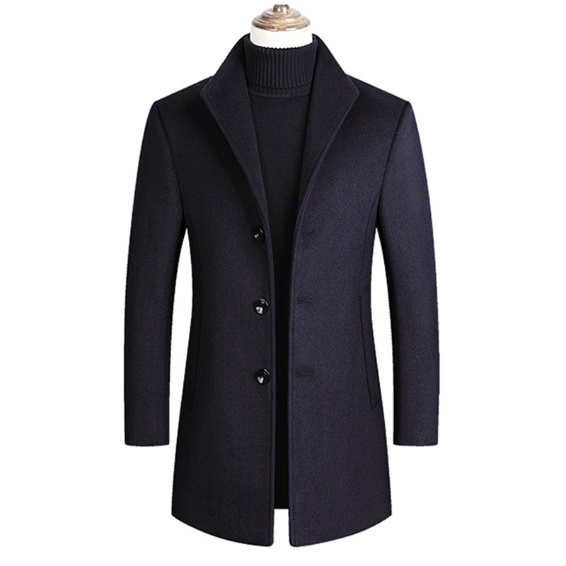 Men's Lapel Single Breasted Woolen Coat