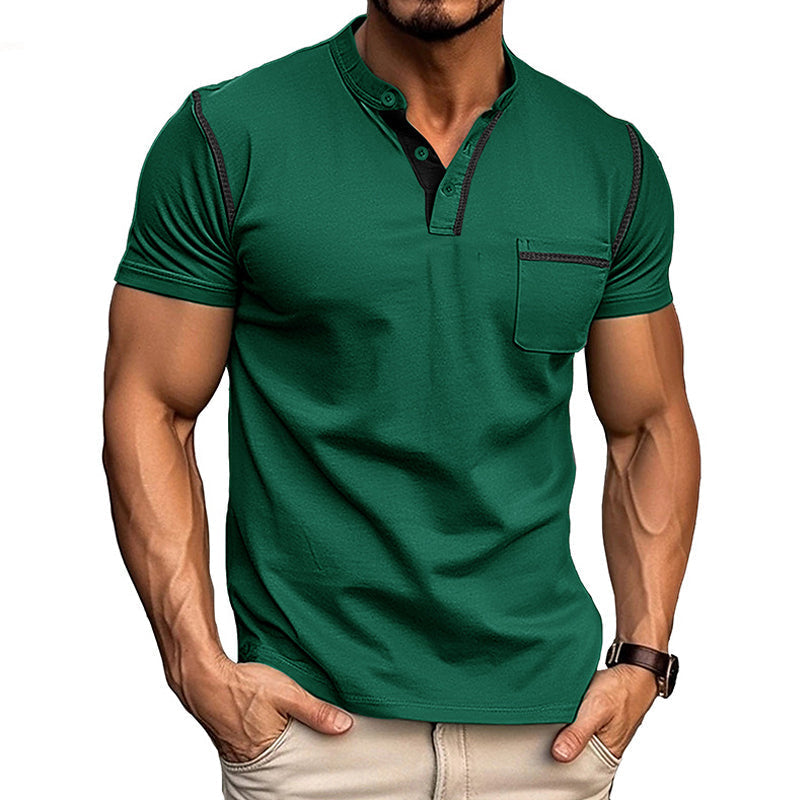 Men's Casual Colorblock Henley Collar Short Sleeve T-Shirt