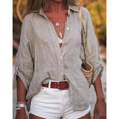 Casual Solid Color Linen Tops