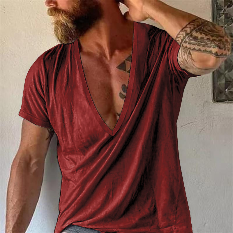 Men's Casual Solid Color V-Neck Short-Sleeved T-Shirt