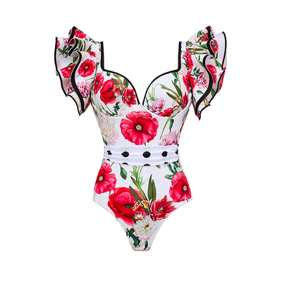 Unique Rose Print Swimsuit