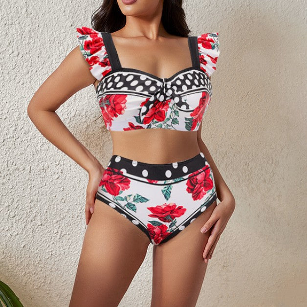 Unique Rose Print Swimsuit