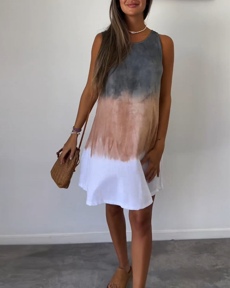 Sleeveless color block casual dress