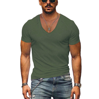 Men's Waffle Solid Color V Neck Solid Color T-Shirt