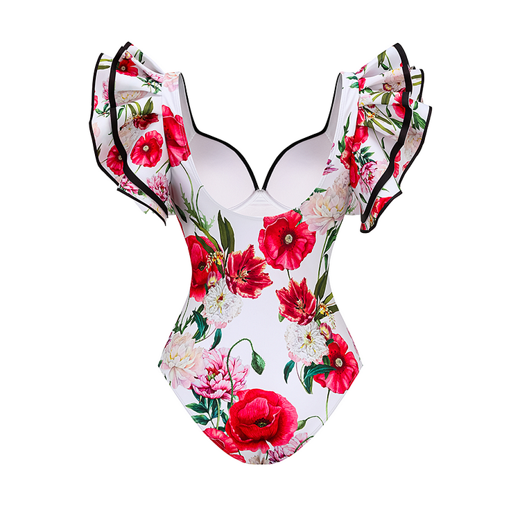 Unique Rose Print Swimsuit