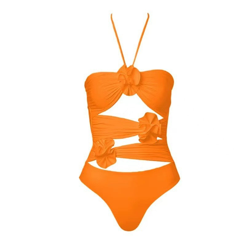 Sexy Hollow Out Orange Swimsuit