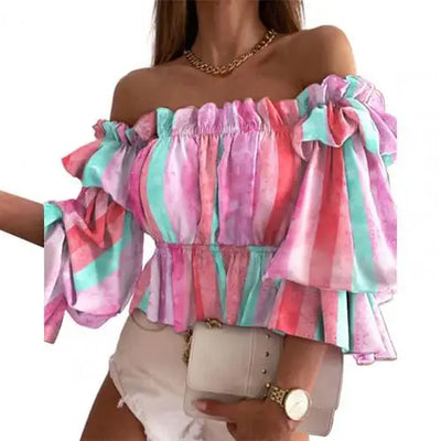 Multi-Layered Flare Sleeve Off-Shoulder Top