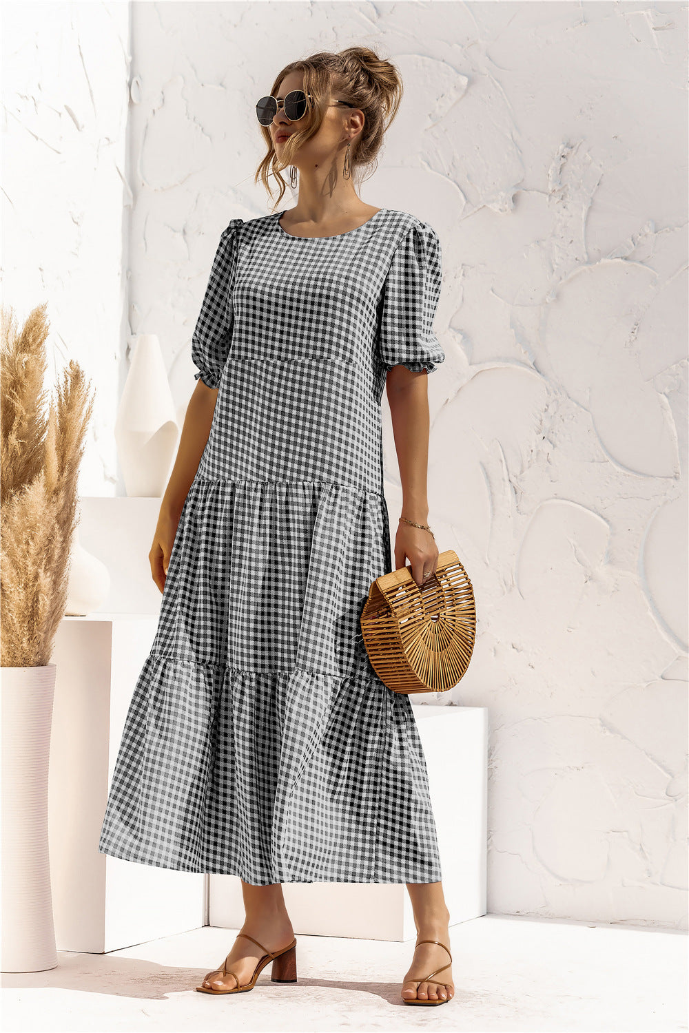 Lila | Puff Sleeve Plaid Dress