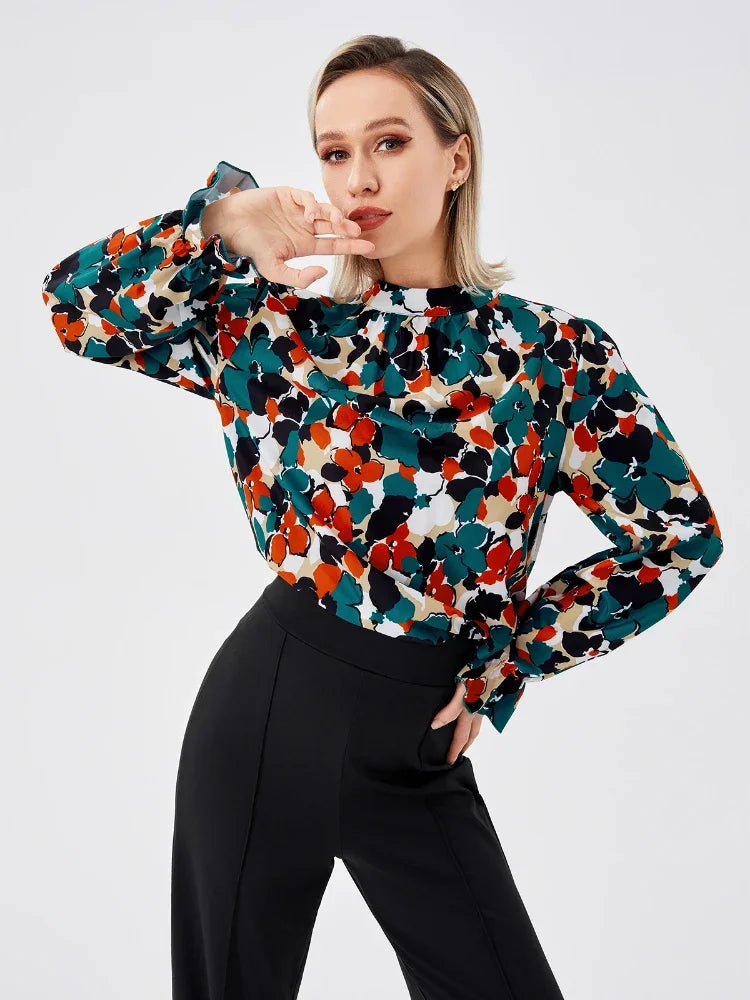 Breeze Printed Stand Neck Blouse