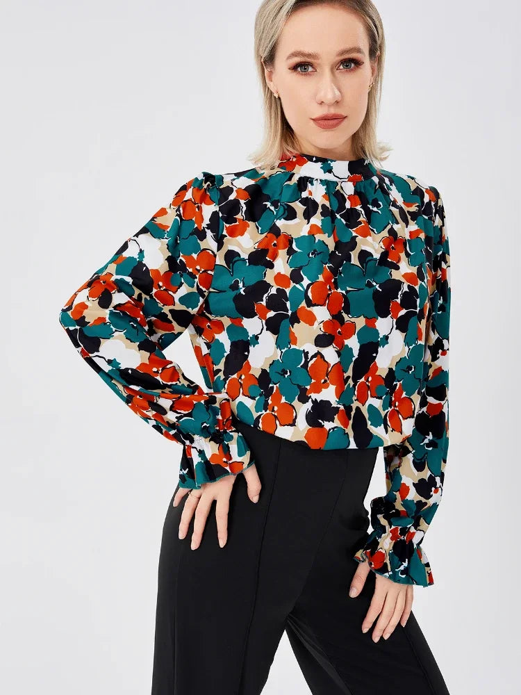 Breeze Printed Stand Neck Blouse