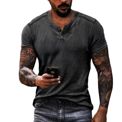 Men's Casual Solid Color Henley Collar Short Sleeve T-Shirt