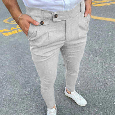 Men Casual Business Solid Color Suit Pants