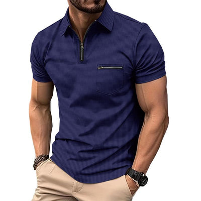 Men's Solid Waffle Button Henley Neck Sports Polo