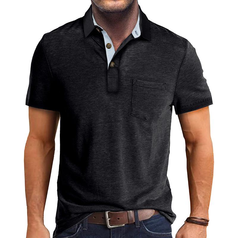 Men's Casual Lapel Patch Pocket Short Sleeve Polo