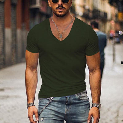 Men's Waffle Solid Color V Neck Solid Color T-Shirt