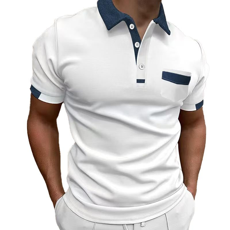 Men's Casual Colorblock Chest Pocket POLO