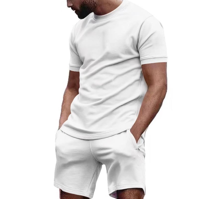 Men's Solid Loose Short Sleeve T-shirt Shorts Sports Set