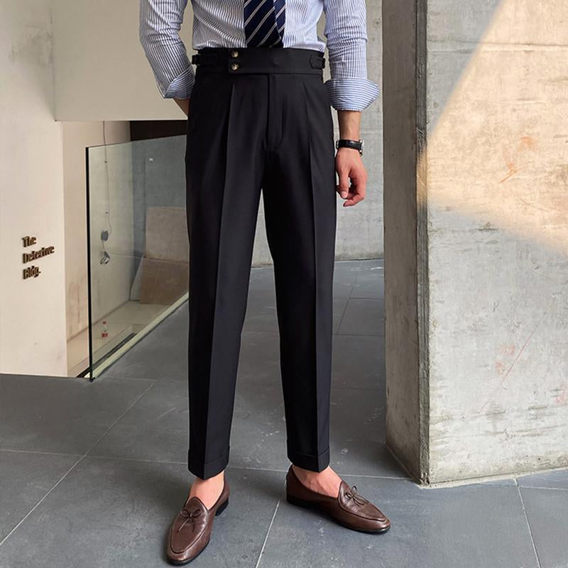 Men's British Style Drape High Waist Straight Pants