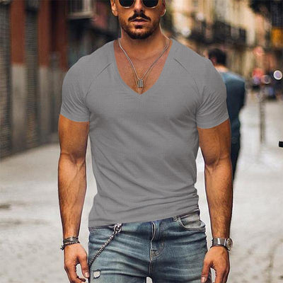 Men's Waffle Solid Color V Neck Solid Color T-Shirt