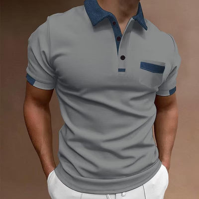 Men's Casual Colorblock Chest Pocket POLO