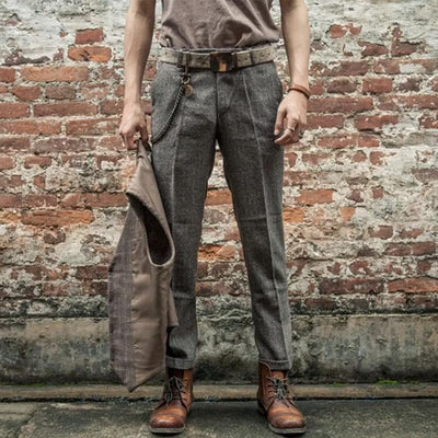 Men's Vintage Solid Color Straight Leg Trousers