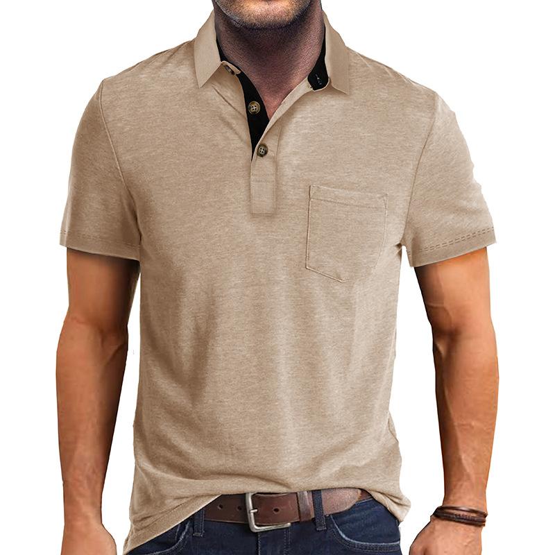 Men's Casual Lapel Patch Pocket Short Sleeve Polo