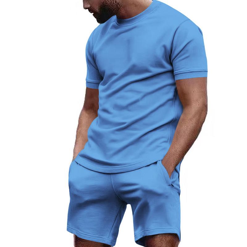 Men's Solid Loose Short Sleeve T-shirt Shorts Sports Set