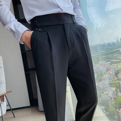 Men's British Style High Waist Straight Suit Pants