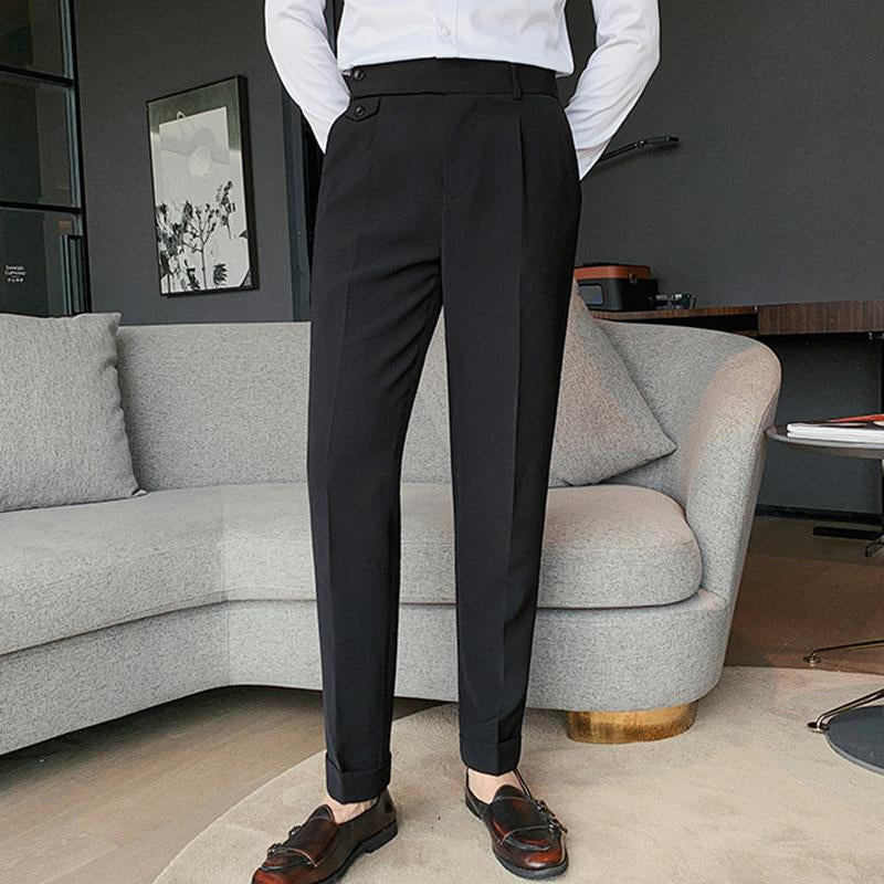 Men's British Style High Waist Straight Suit Pants