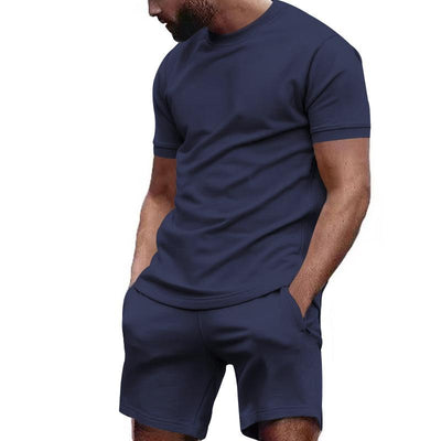 Men's Solid Loose Short Sleeve T-shirt Shorts Sports Set