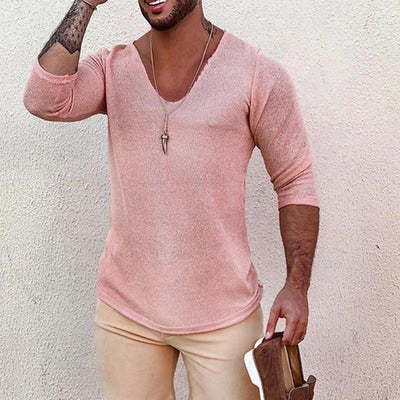 Men's Casual Long-Sleeved Thin V-Neck Knitwear