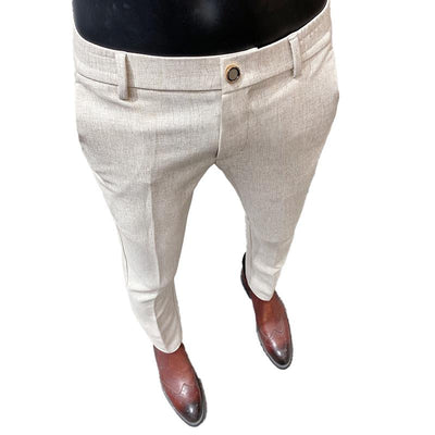 Men's Solid Color Slim Fit Linen Trousers