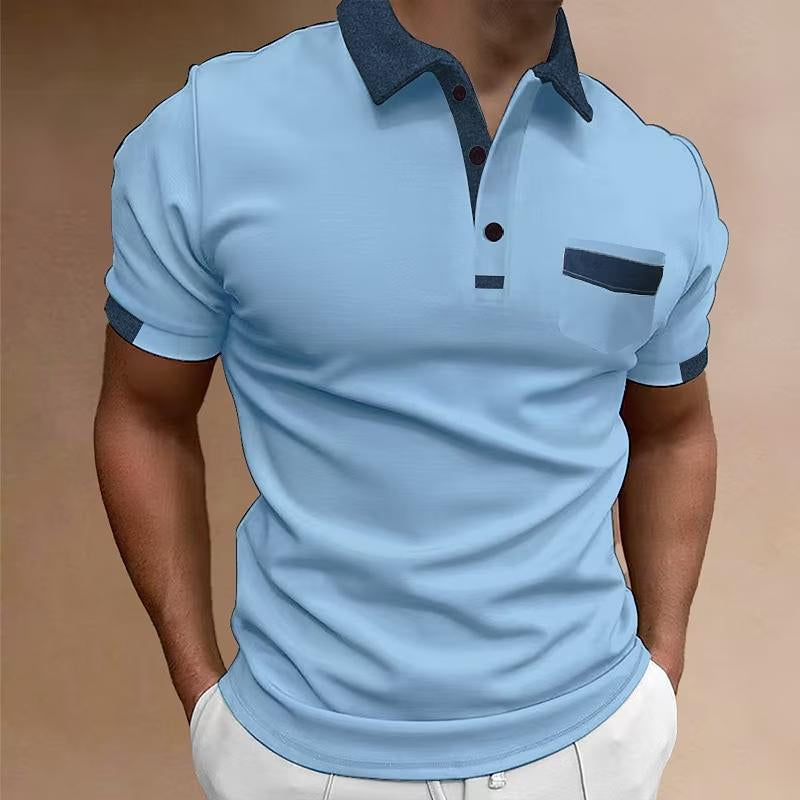 Men's Casual Colorblock Chest Pocket POLO