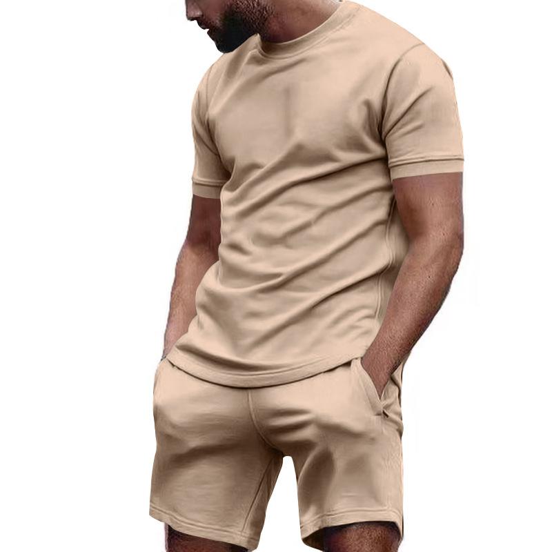 Men's Solid Loose Short Sleeve T-shirt Shorts Sports Set