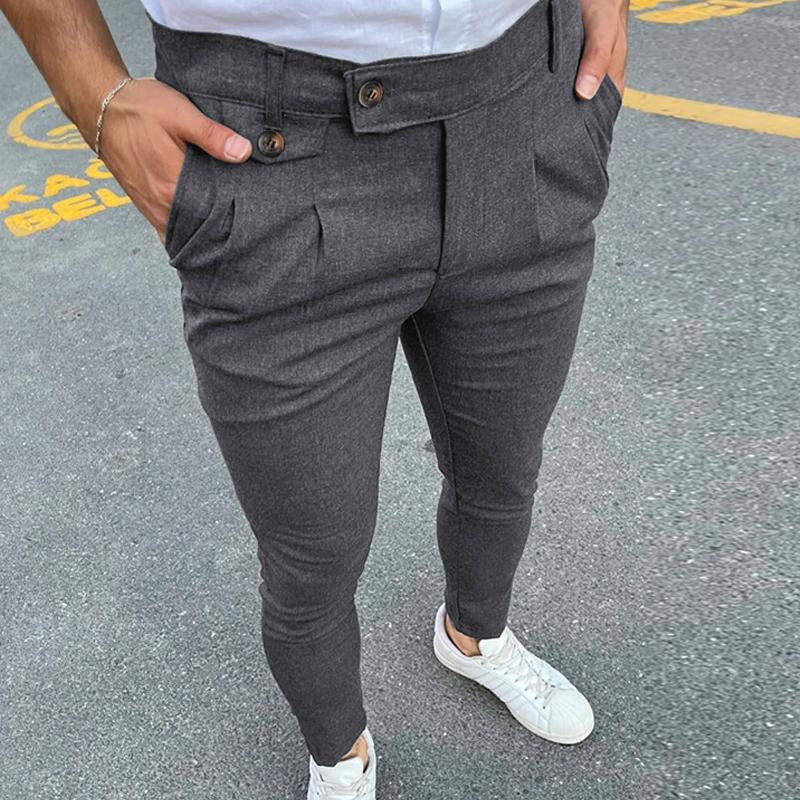 Men Casual Business Solid Color Suit Pants