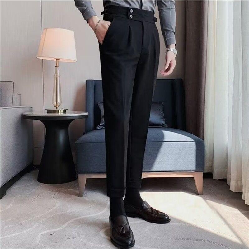 Men's British Style Slim Fit Cropped Formal Pants