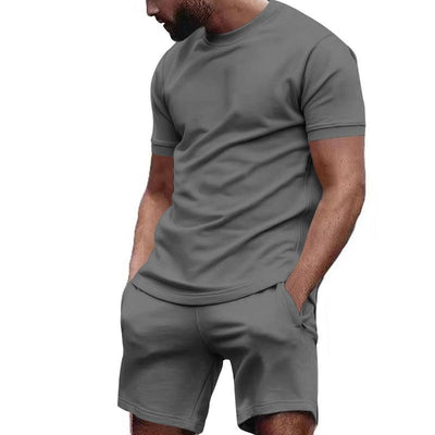 Men's Solid Loose Short Sleeve T-shirt Shorts Sports Set