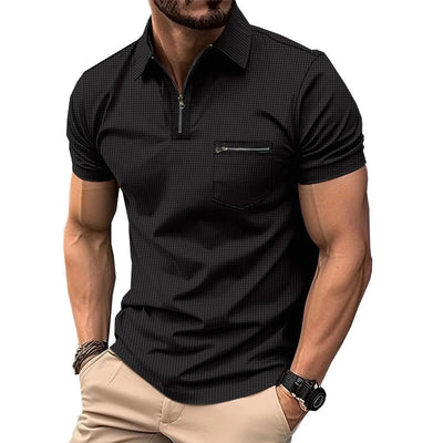 Men's Solid Waffle Button Henley Neck Sports Polo