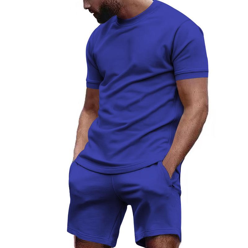 Men's Solid Loose Short Sleeve T-shirt Shorts Sports Set