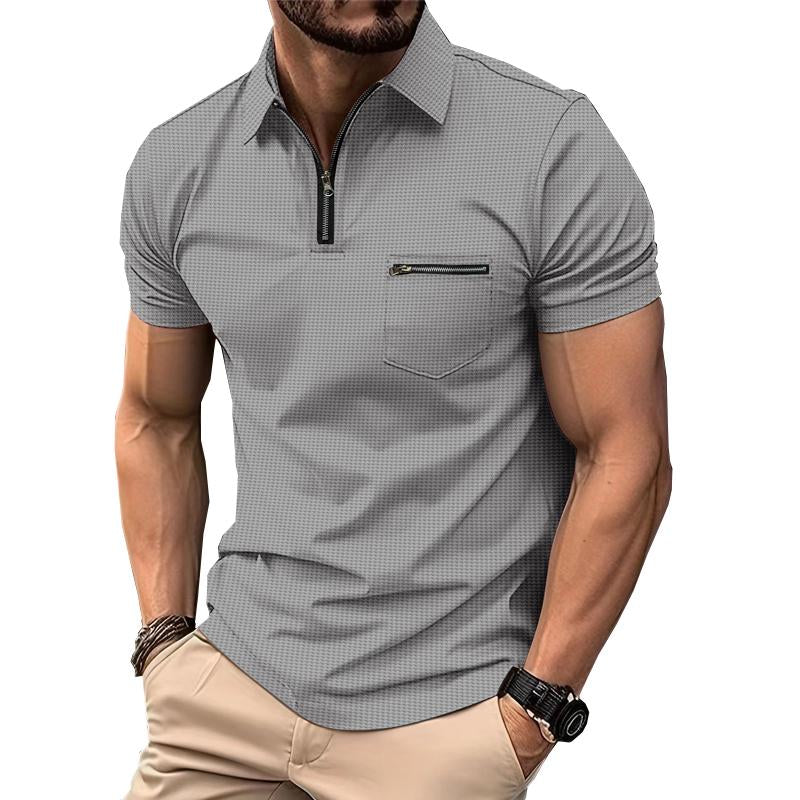 Men's Solid Waffle Button Henley Neck Sports Polo