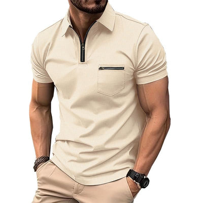 Men's Solid Waffle Button Henley Neck Sports Polo