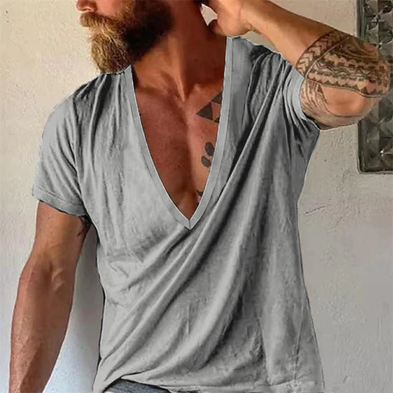 Men's Casual Solid Color V-Neck Short-Sleeved T-Shirt