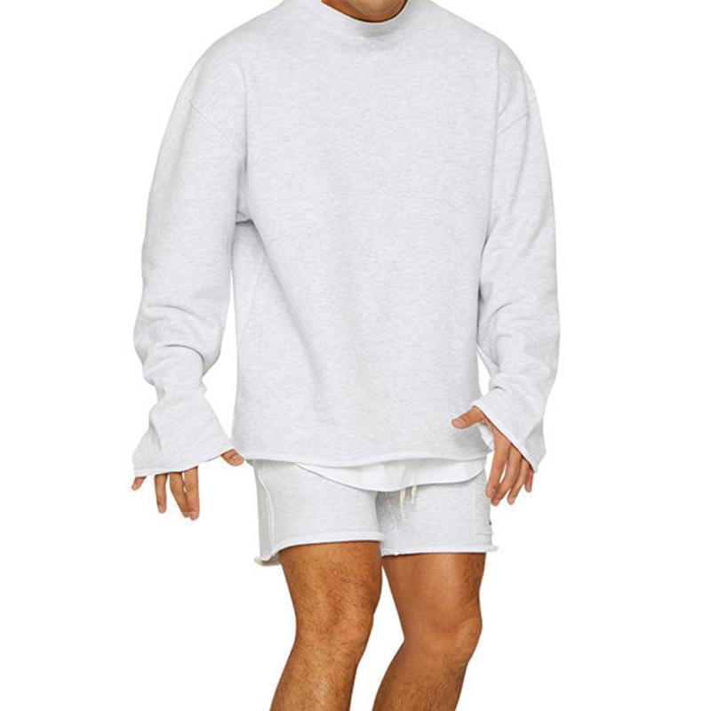 Men's Fashion Solid Color Loose Rolled Sweatshirt Shorts Set