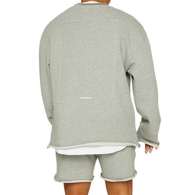 Men's Fashion Solid Color Loose Rolled Sweatshirt Shorts Set